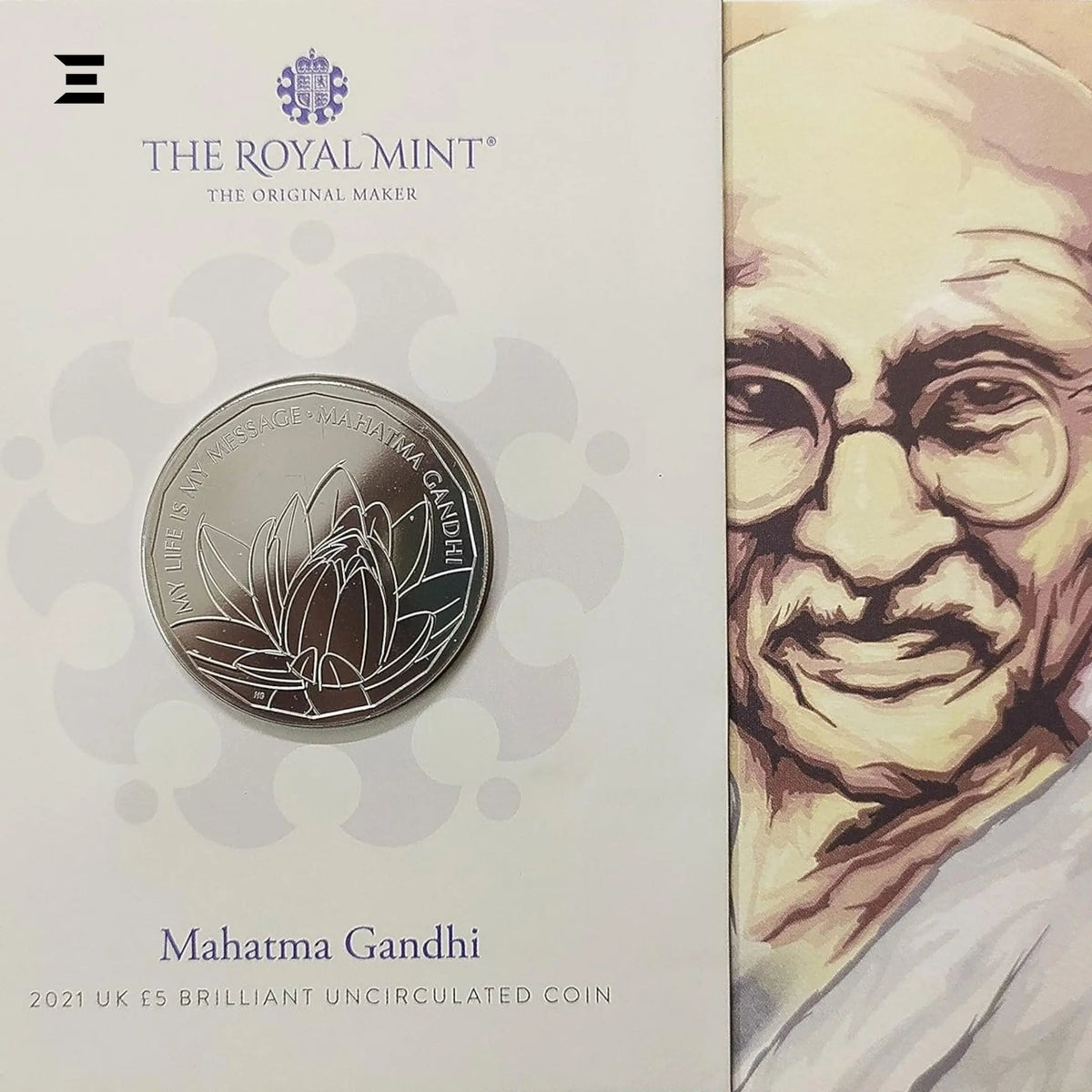 2021 Royal Mint Mahatma Gandhi Commemorative £5 Coin with Original Folder - IBRELIA