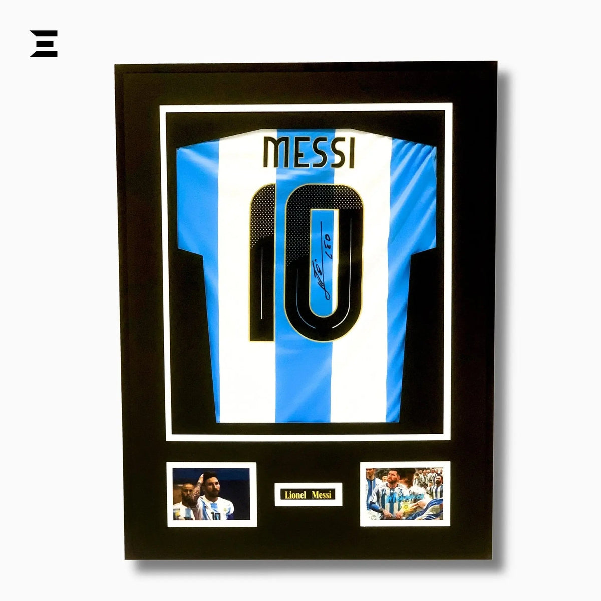 Lionel Messi “Signed” Argentina Jersey Frame – Facsimile Autograph | Metal & Acrylic Display 23.5 × 31.5 in | IBRELIA™ - IBRELIA