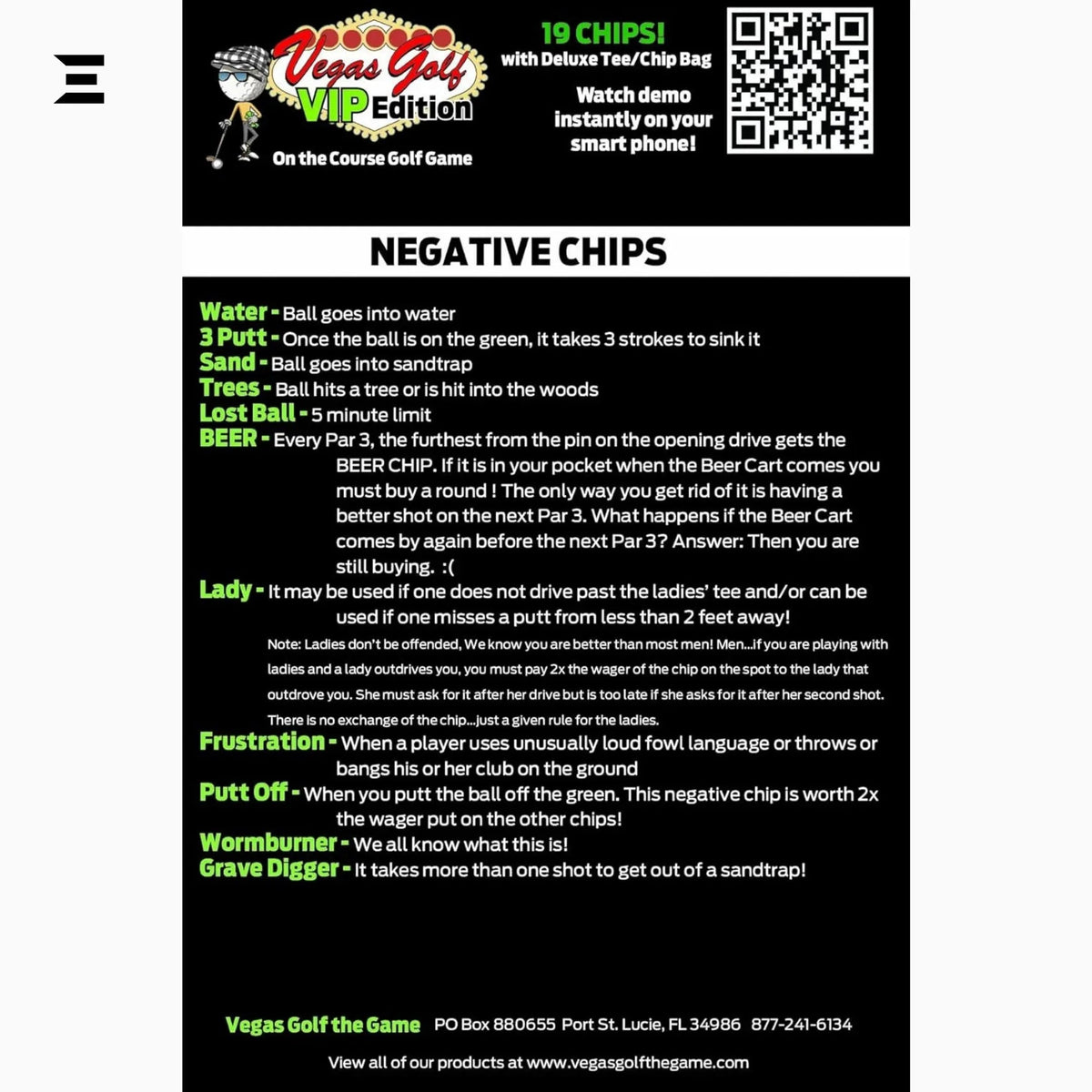 Vegas Golf VIP Edition – 19 Chip On - Course Golf Game with Deluxe Tee Bag - IBRELIA