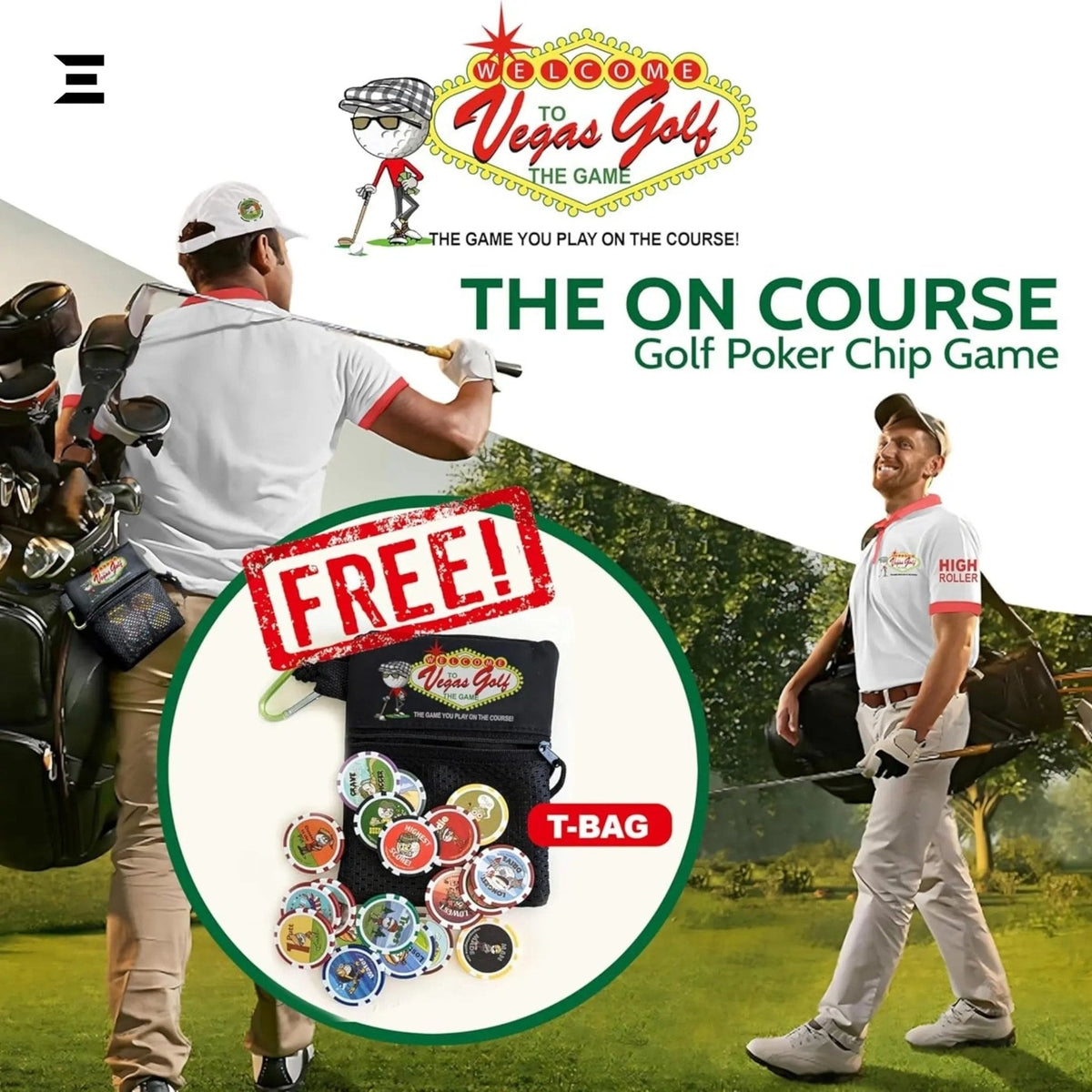 Vegas Golf VIP Edition – 19 Chip On - Course Golf Game with Deluxe Tee Bag - IBRELIA