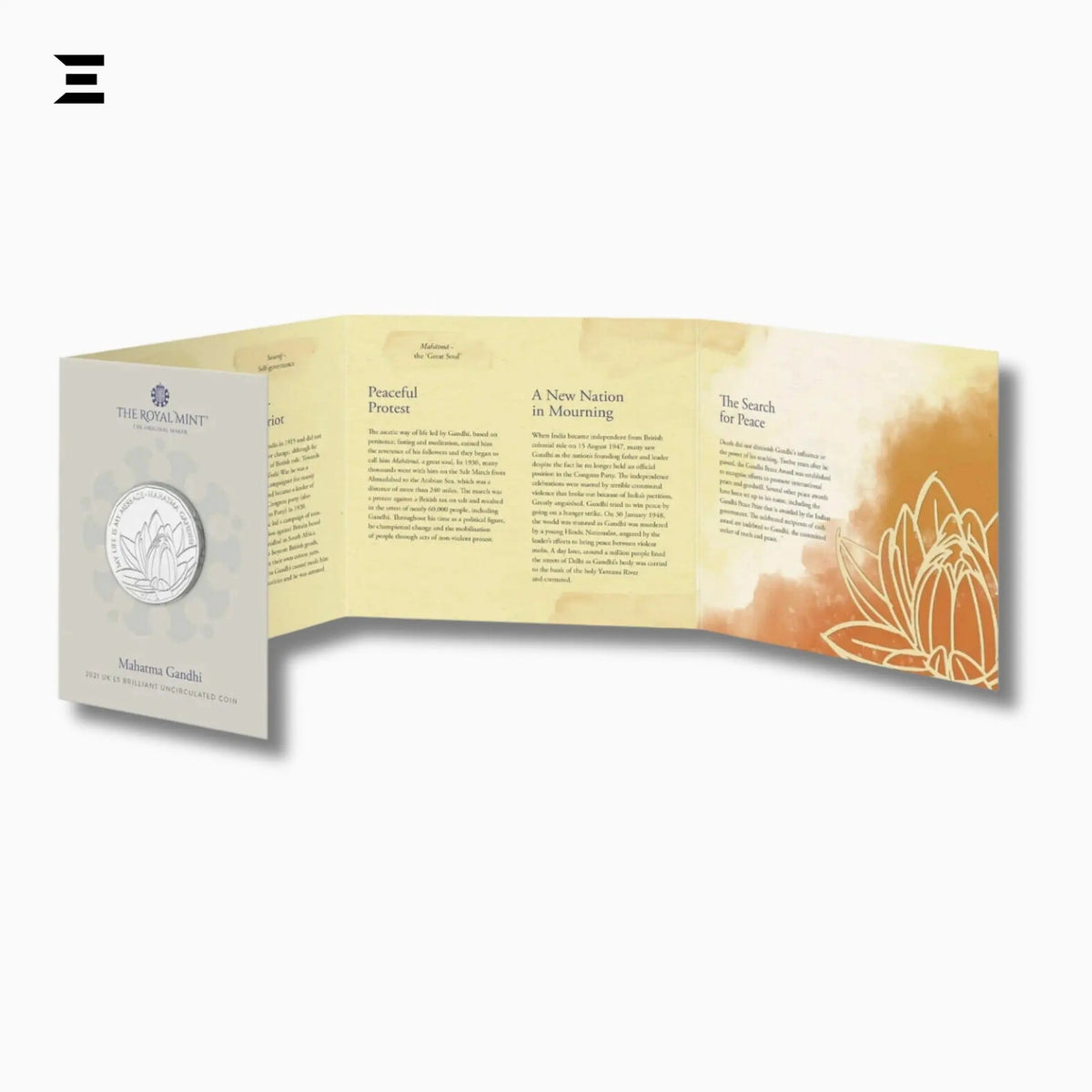 2021 Royal Mint Mahatma Gandhi Commemorative £5 Coin with Original Folder - IBRELIA