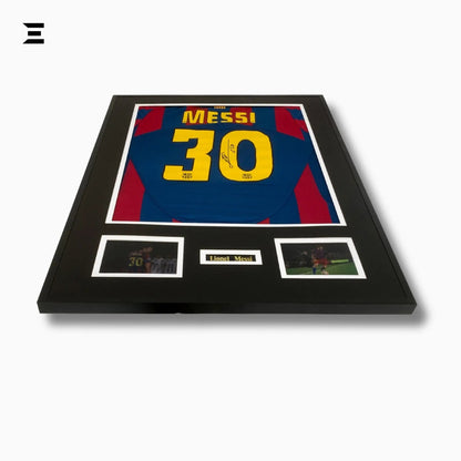 Lionel Messi “Signed” Barcelona Jersey Frame – Facsimile Autograph | Metal & Acrylic Display 23.5 × 31.5 in | IBRELIA™ - IBRELIA