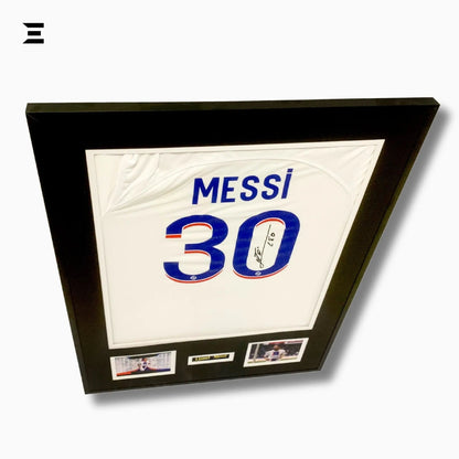 Lionel Messi “Signed” PSG Jersey Frame – Facsimile Autograph | Metal & Acrylic Display 23.5 × 31.5 in | IBRELIA™ - IBRELIA