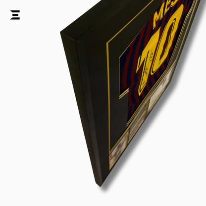 Lionel Messi “Signed” Barcelona Gold Edition Jersey Frame – Facsimile Autograph | Metal & Acrylic Display 23.5 × 31.5 in | IBRELIA™ - IBRELIA