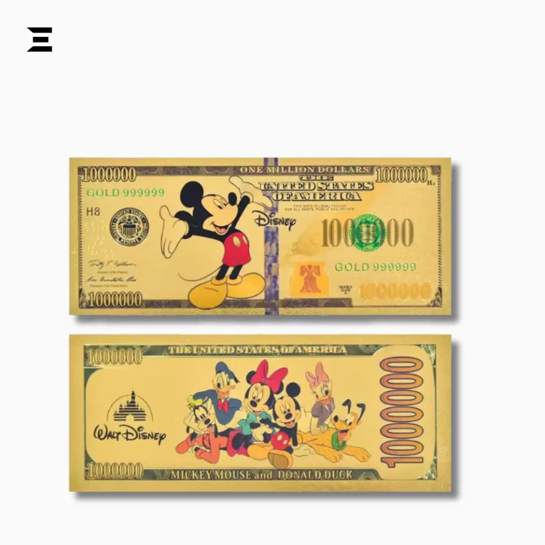24K Gold Plated $1,000,000 Mickey Mouse Collectible Note – Disney Cartoon Characters Edition - IBRELIA