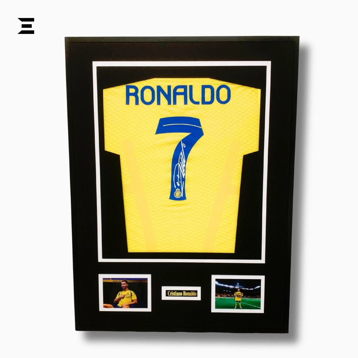 Cristiano Ronaldo “Signed” Al Nassr Jersey Frame – Facsimile Autograph | Metal & Acrylic Display 23.5 × 31.5 in | IBRELIA™ - IBRELIA