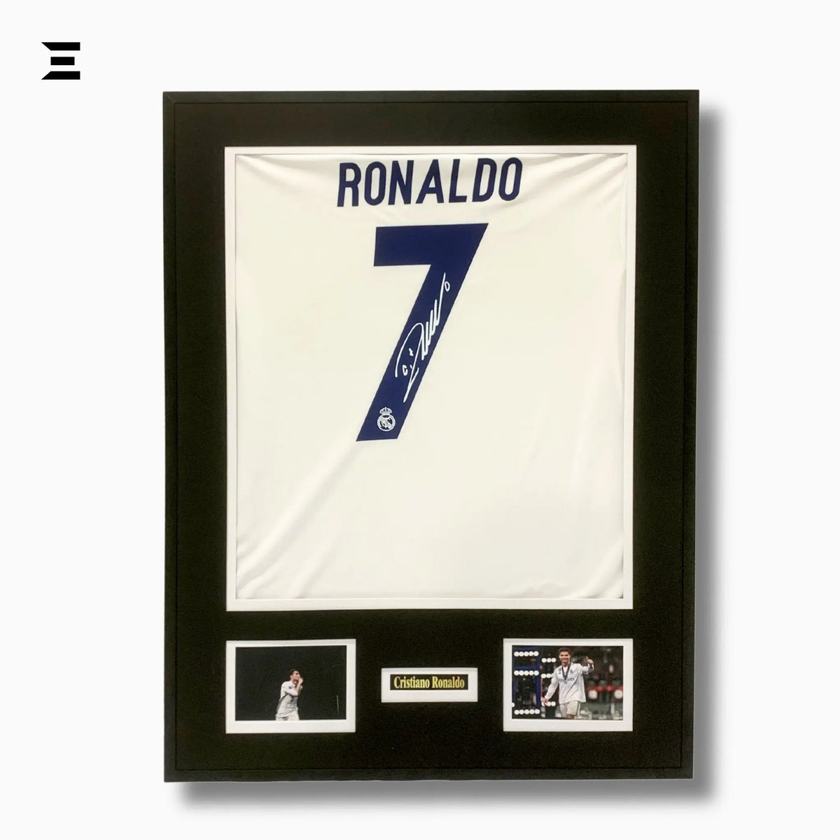 Cristiano Ronaldo “Signed” Real Madrid Jersey Frame – Facsimile Autograph | Metal & Acrylic Display 23.5 × 31.5 in | IBRELIA™ - IBRELIA