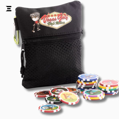Vegas Golf VIP Edition – 19 Chip On - Course Golf Game with Deluxe Tee Bag - IBRELIA